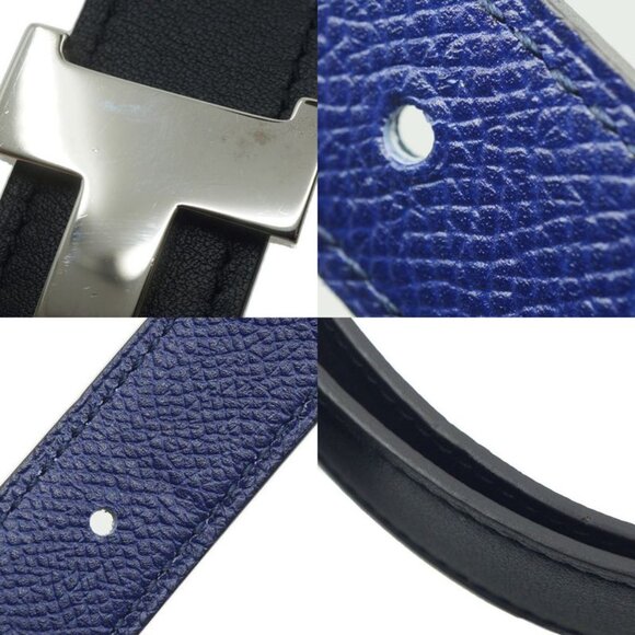 Hermes Constance Belt Logo Black Navy Silver Swift Veau main image 9